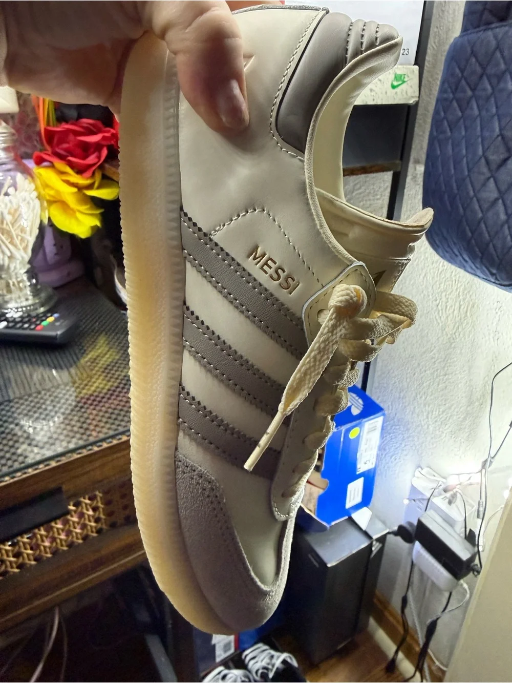 adidas Samba Messi Cream, Brown & Gold Sneakers